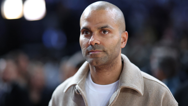 Former San Antonio Spurs player Tony Parker looks on before a game against the Indiana Pacers