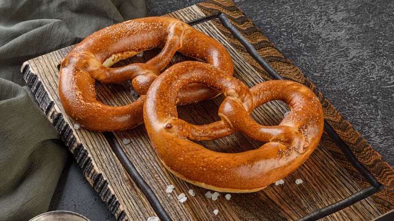 Bavarian pretzels on a cutting board