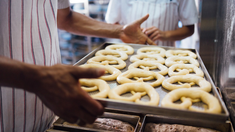 pan of precooked pretzels