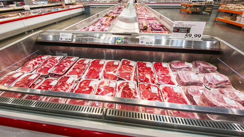 Packaged raw beef cuts for sale at Costco
