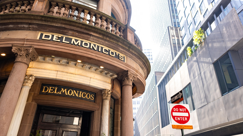 The entrance of the historic Delmonico's Steakhouse