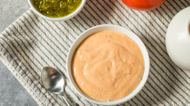 Creamy dressing in a bowl
