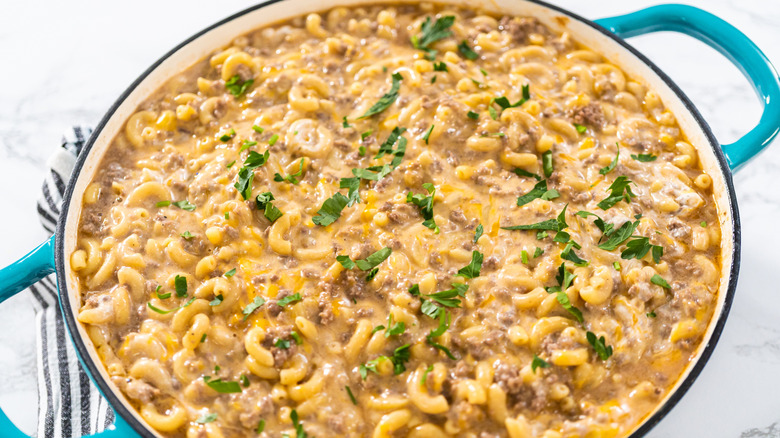 Close up of homemade hamburger helper
