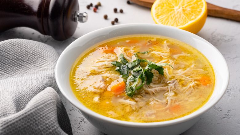 Bowl of chicken soup in a bowl