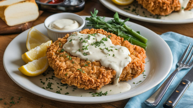 Chicken fried steak on a plate